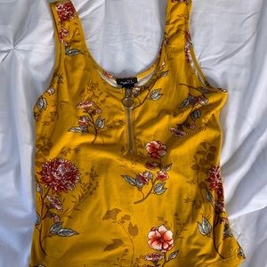 Mustard Yellow Floral Zip Super Soft Top